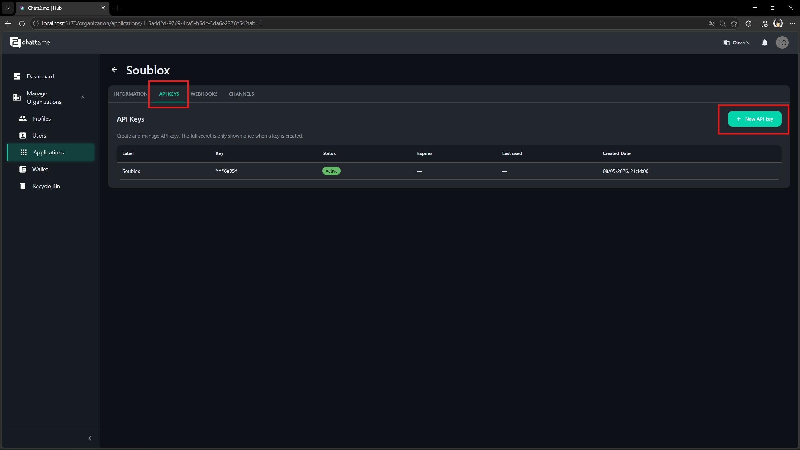 Create new API Key